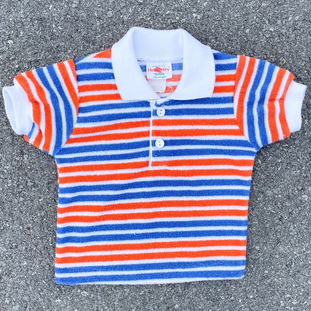 Striped Terry Cloth Health-tex Vtg 1980s Polo Collared Shirt Youth Size (18M)